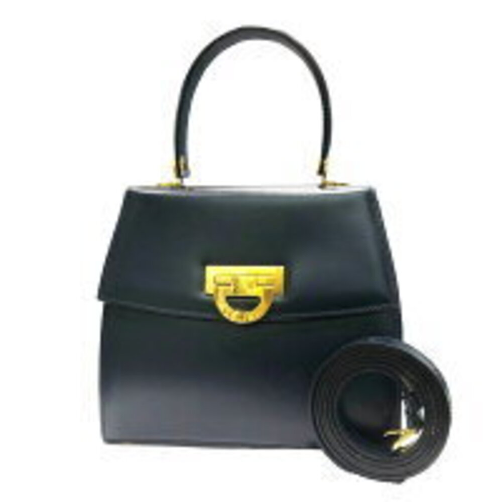Celine Handbag Logo Gancini Shoulder Bag Black Calfskin Leather HO - Picture 1 of 9